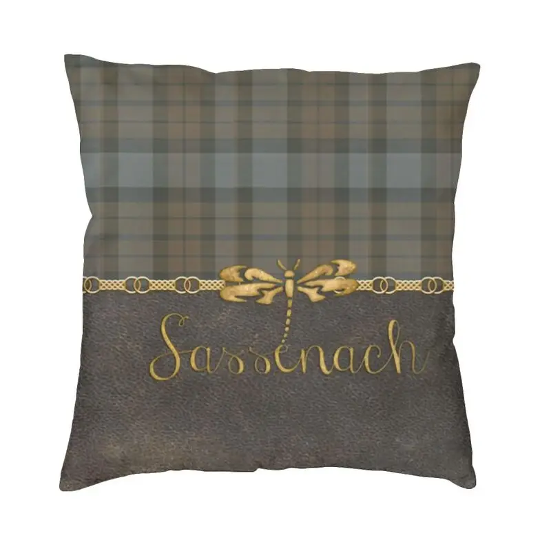 Leather And Tartan Sassenach Pattern Cushion Cover 45x45cm Dragonfly Outlander Soft Velvet Luxury Pillow Case Sofa Home Decor