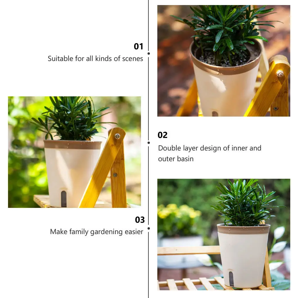 5Pcs Self Absorption Automatic Watering Plant Pot Green Resin Durable Thick Flower Planter for Indoor Garden Plants Water Pot