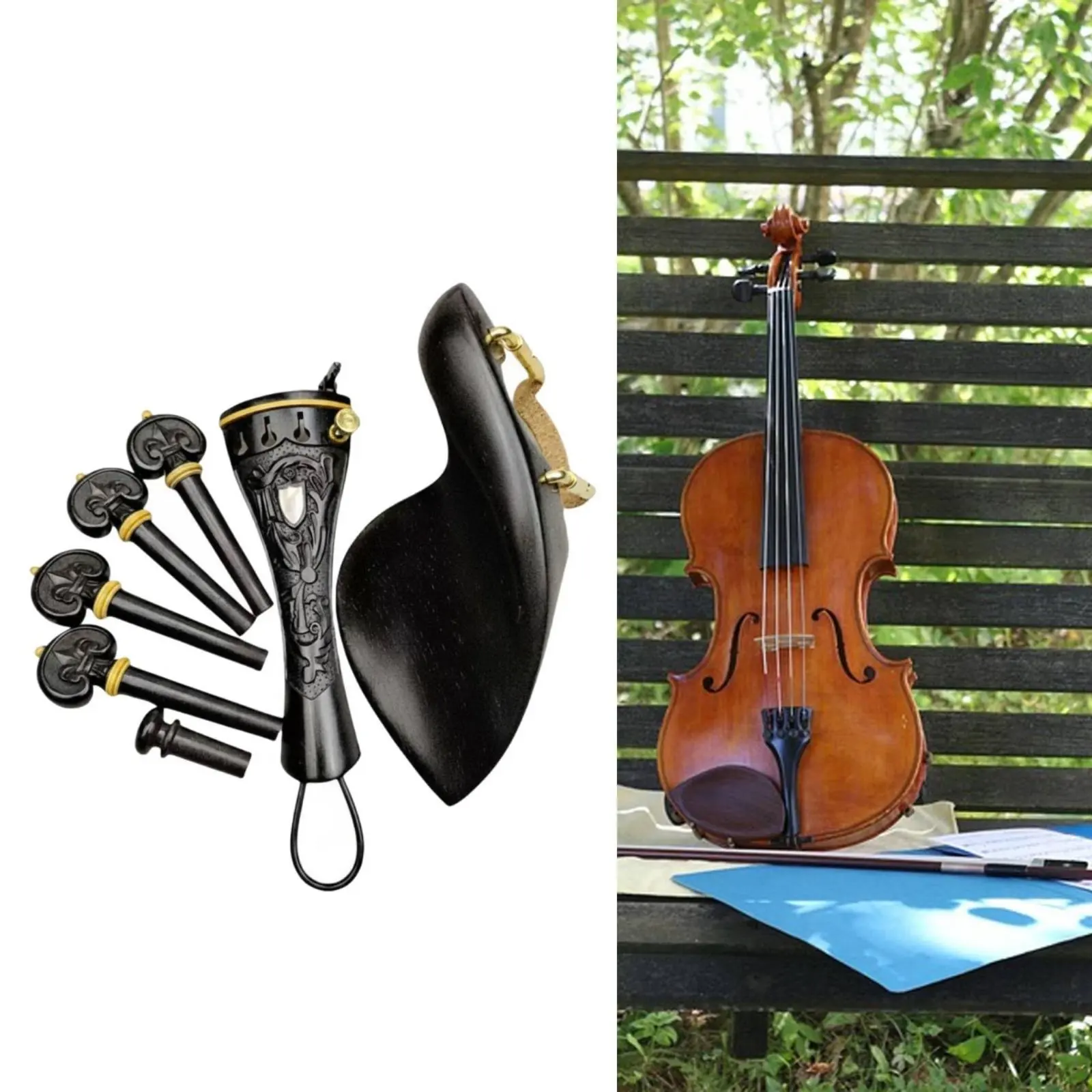 

Tailpiece Chinrest Pegs Endpin Set Wooden Carved Violin Peg Set Violin Accessory Kit Polished Finish Warm Tone