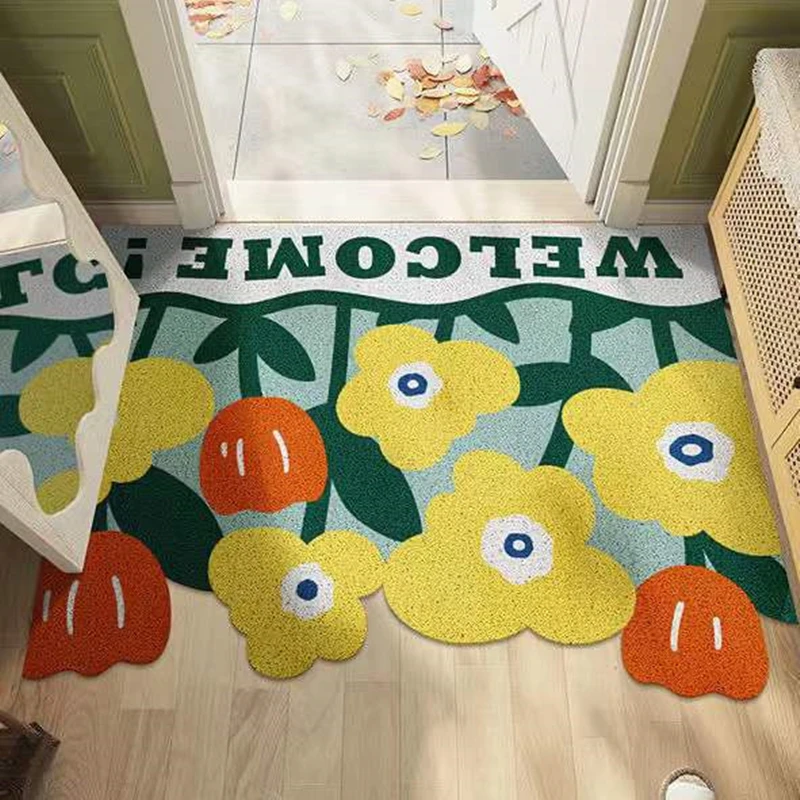 PVC Doormat Mat Entrance Rug Hallway Rectangle Printed Floral Tulip Non-Slip Floor Rugs Front Door Outdoor Carpet Rug Mat