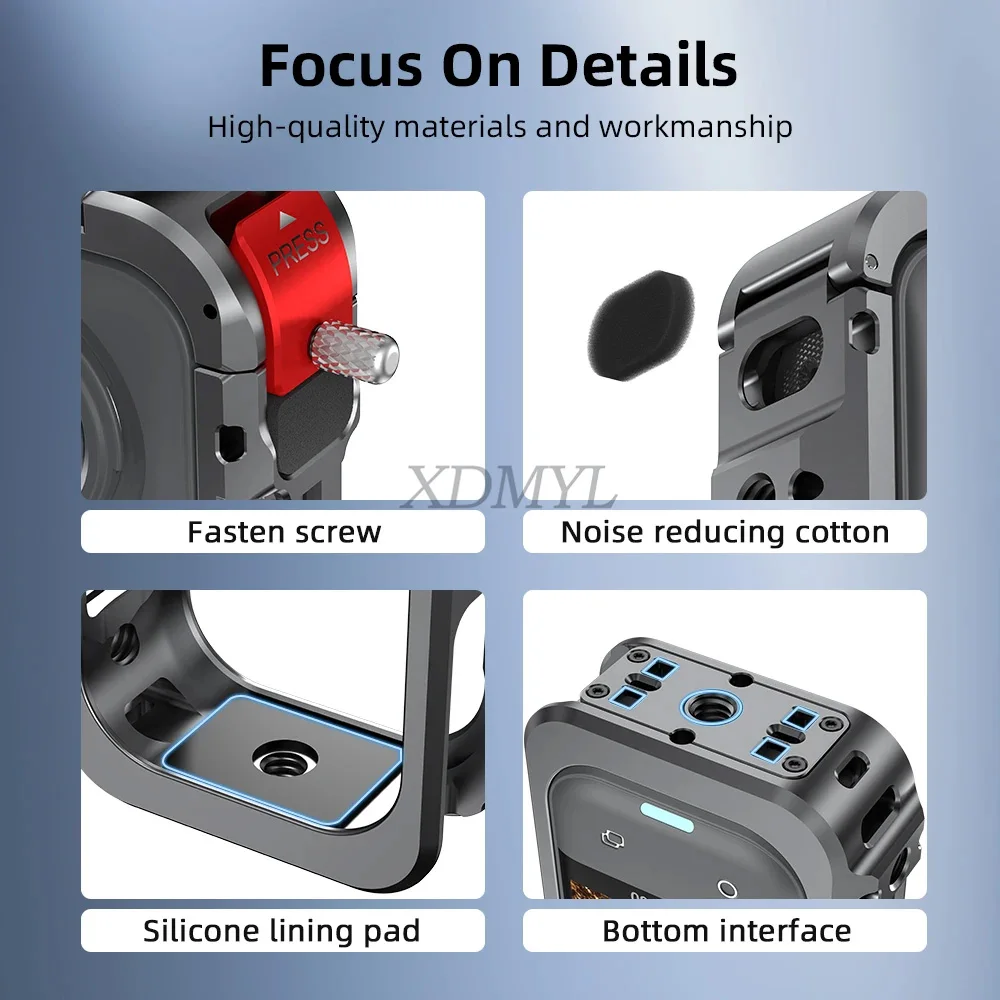 حافظة واقية من سبائك الألومنيوم لإطار الكاميرا Insta360 X5 قفص أرنب مع غطاء لعدسة السيليكون حذاء بارد وخيوط 1/4 بوصة #4
