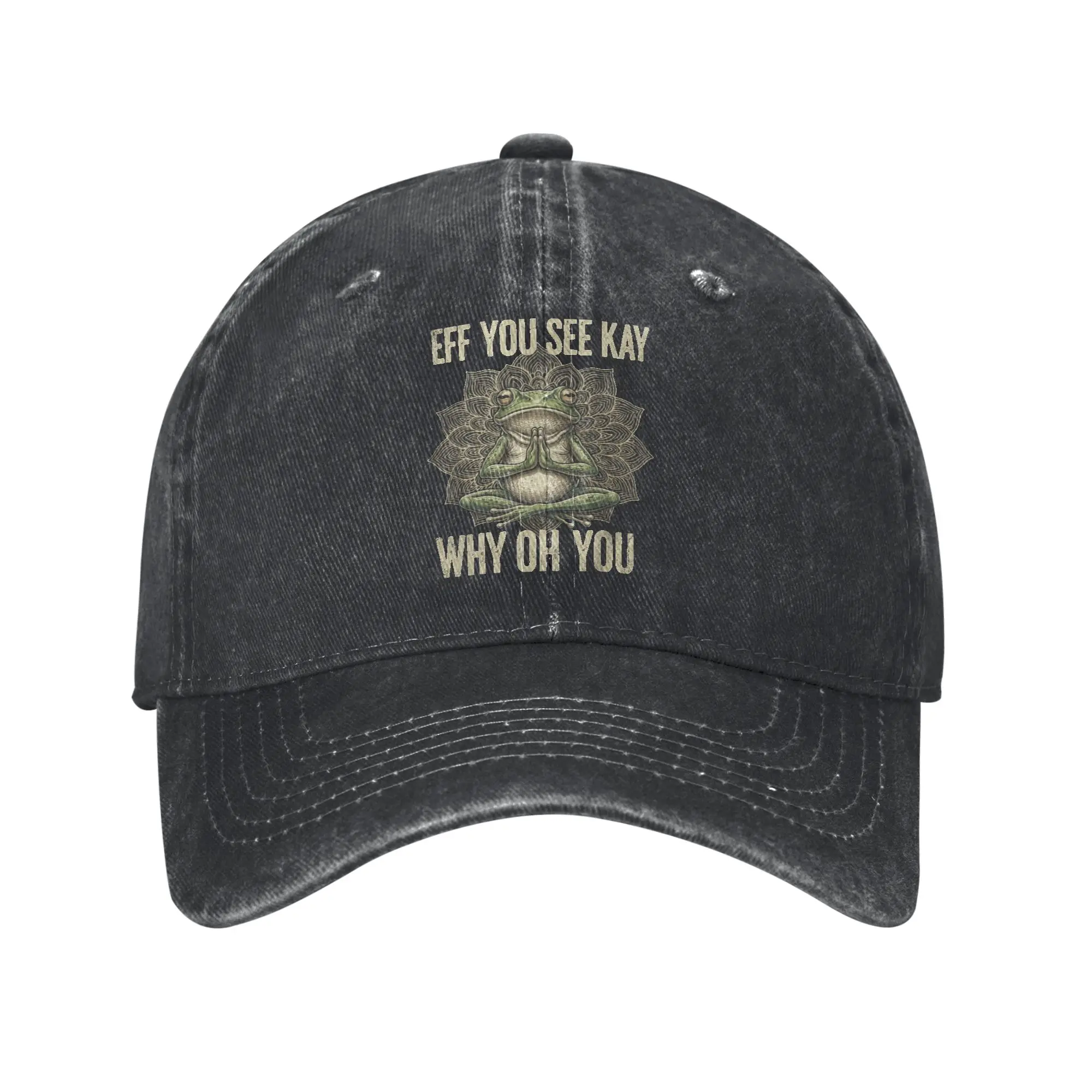 Washed Baseball Cap Vintage Frog Eff You See Kay Why Oh You Summer Trucker Hat For Female Male  Stylish Outdoor Sun Snapback Cap