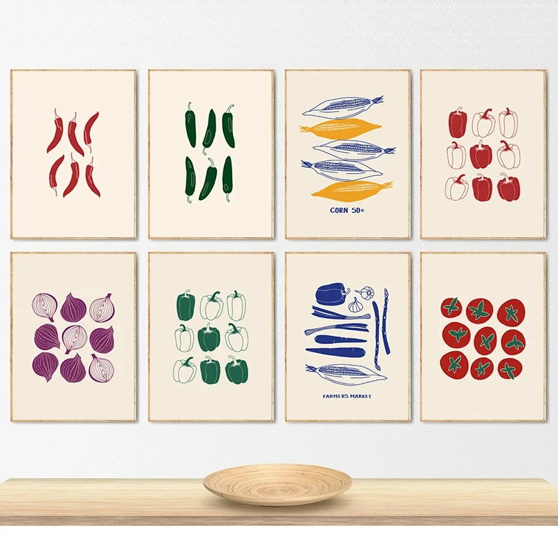 Vegetable Chili Peppers Corn Onion Tomato Food Posters Prints Canvas Printing Wall Art Picture for Dinning Room Kitchen Decor