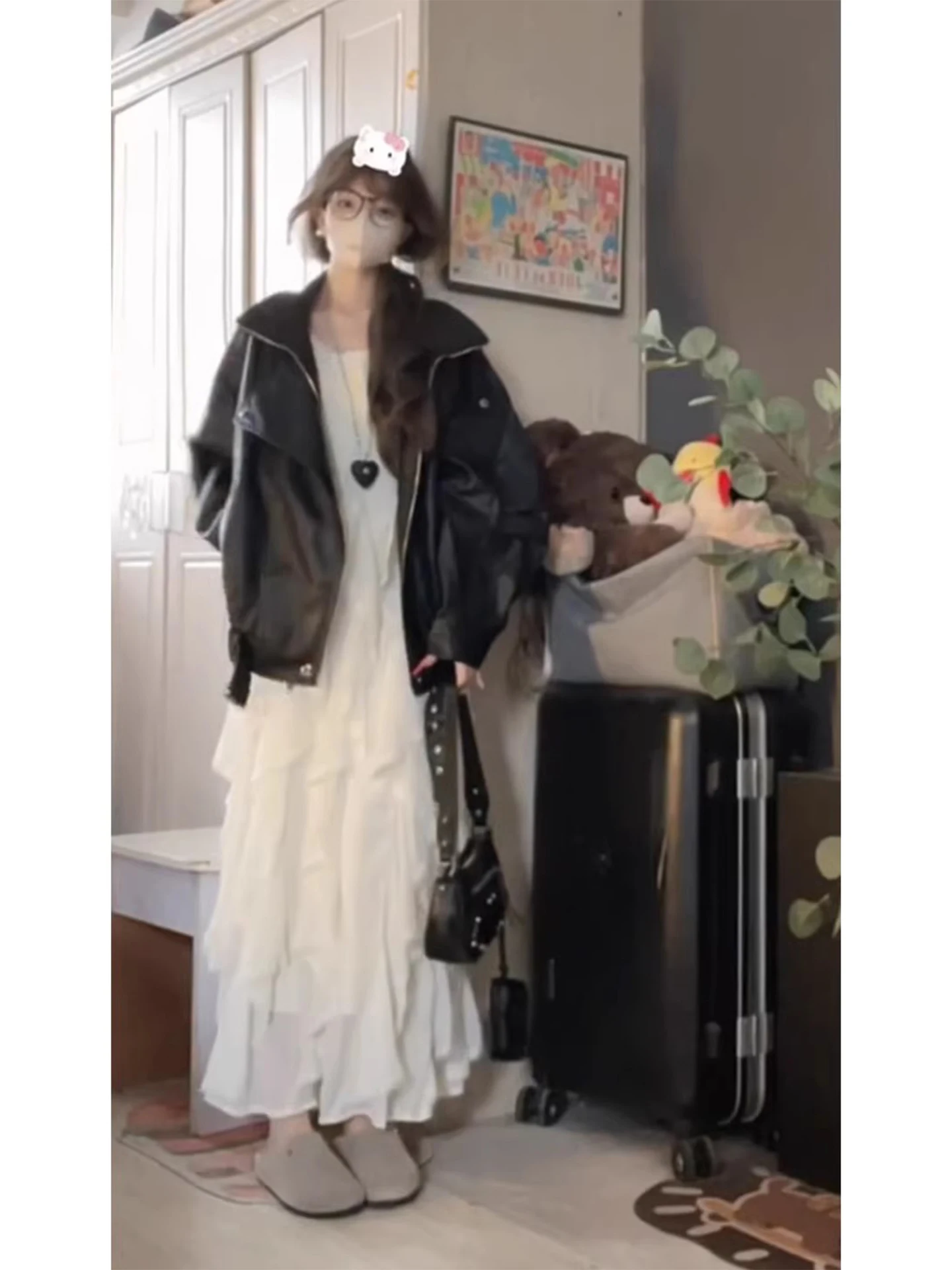 Jaqueta Feminina Bla Retro de Couro PU com Gola Lapela, Nova Coleção Primavera Outono 2026, Estilo Motoqueira Descolado