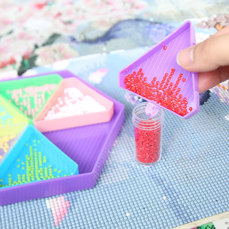 HOMFUN 6 Grid Palette Hexagon Diamond Painting Tray Kits Large Capacity Beading Plates Point Drill Embroidery Tool Accessory