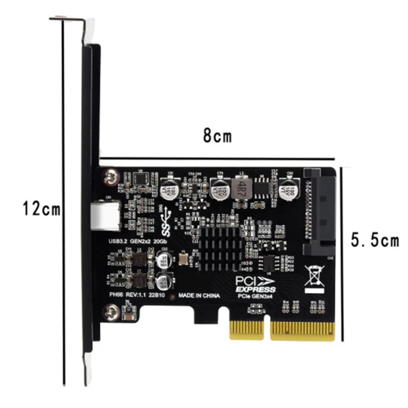 PCIE To Type C USB3.2 Expansion Card PCI Express X4 To Typec Gen2x2 20Gbps Drive Free Adapter Card For PC Desktop