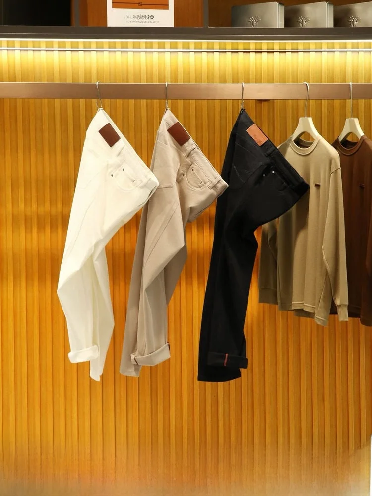 

Comfortable Organic Cotton Men's Casual Pants Four-Way Stretch Imported Italian Sle Premium Elastic Waist Long Trousers