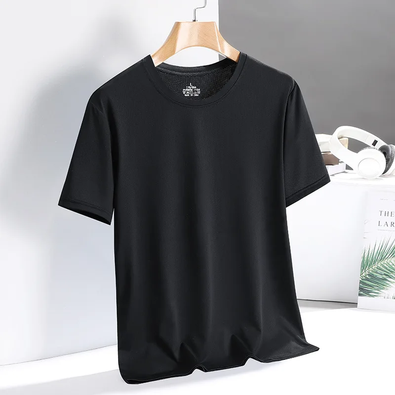 Men\'s Pajamas Tops T-Shirt Ice Silk Quick Dry T-Shirt Men\'s Plus Size Loose Tops Thin Sports Fitness Summer Short-Sleeved