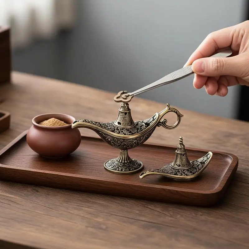 [J] Hot Sale Antique Style Lamp Metal Incense Burner Scented & Unscented Candle Holder Home Decor Gift Arabic Incense Burner