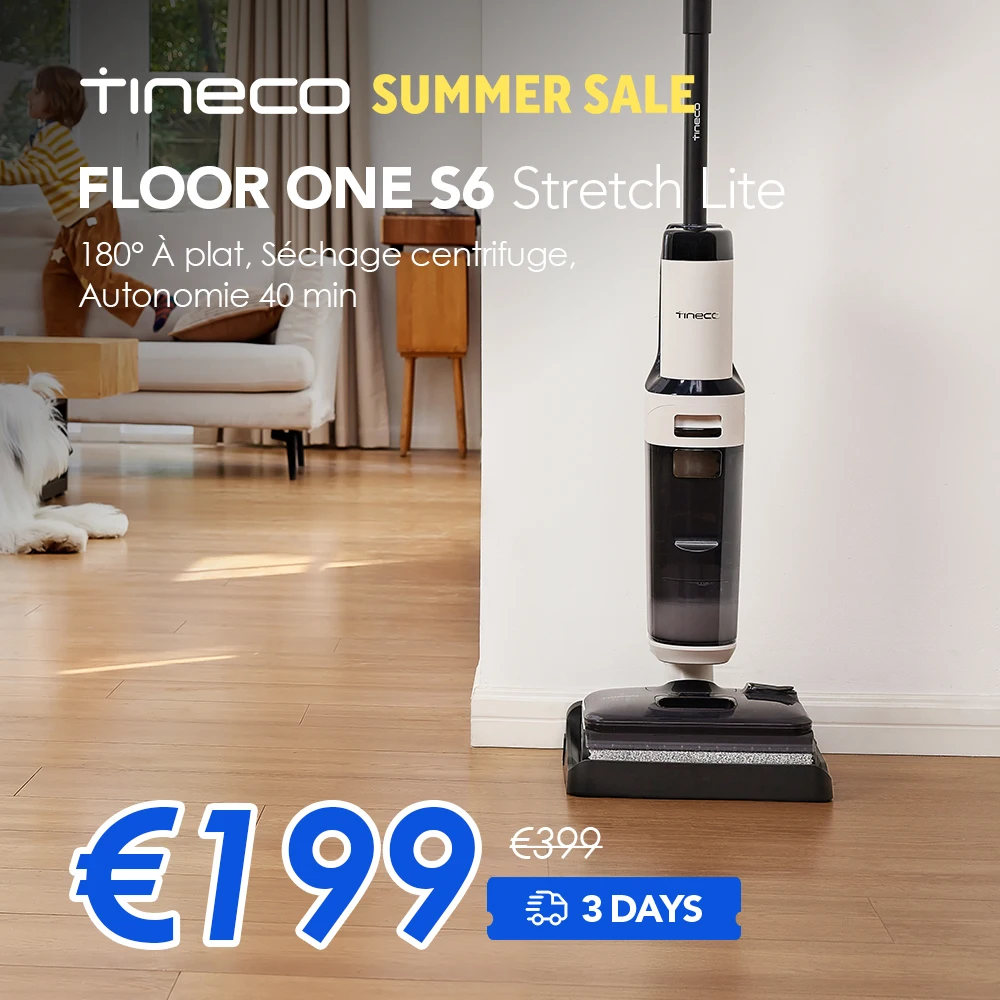 Tineco Floor ONE S6 Stretch Lite Aspirateur sec et humide 180 °   Aspirateur secré à plat et humide, séchage à l'air centrifuge, temps de fonctionnement de 40 minutes, nettoyage des bords Double face,