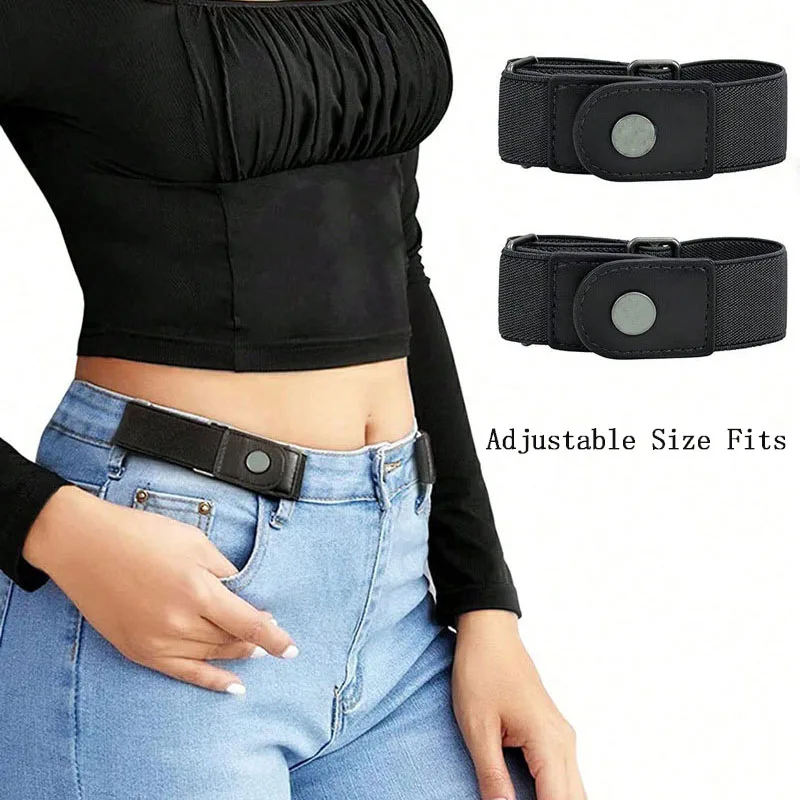 2pcs/set No Buckle Elastic Belt For Women Men Unisex Stretch Belt For Pants Jeans Casual Buckle Free Adjustable Invisible Belt