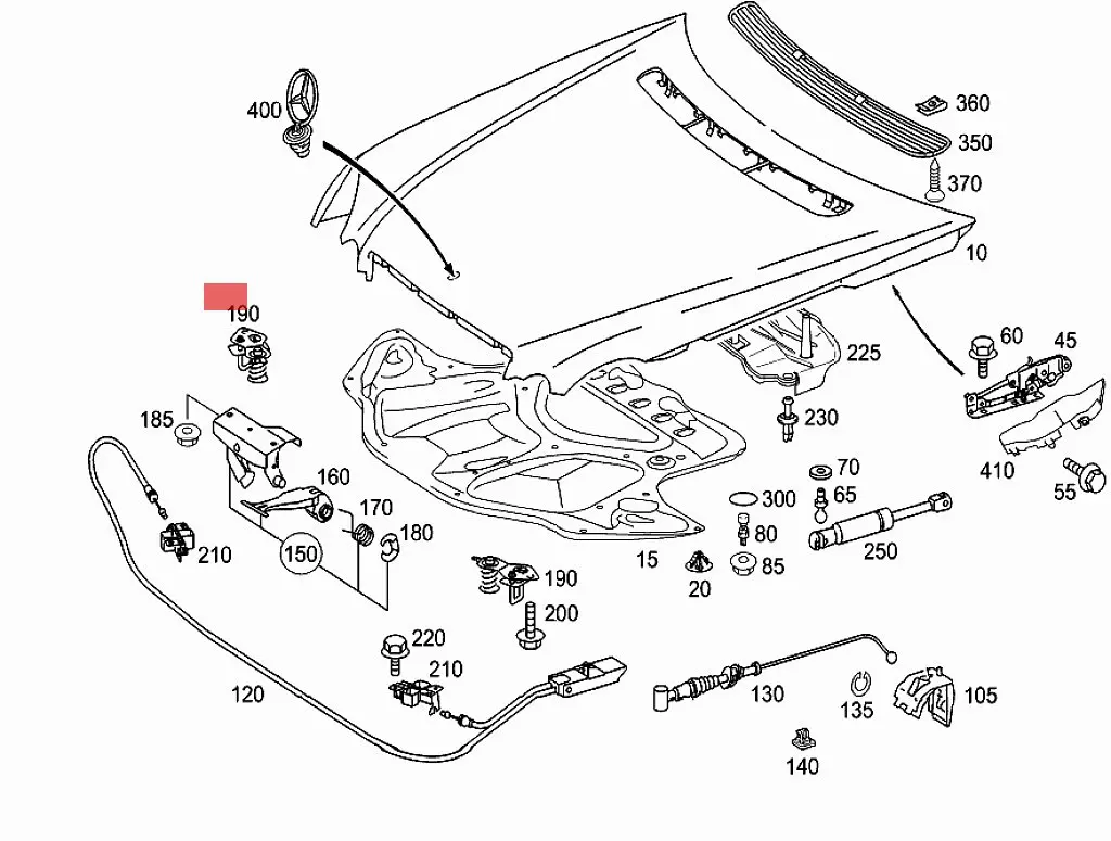 Me r ce de s B en z W211 E220 E230 E320 E270 377 376 375 Engine hood fixing base lock