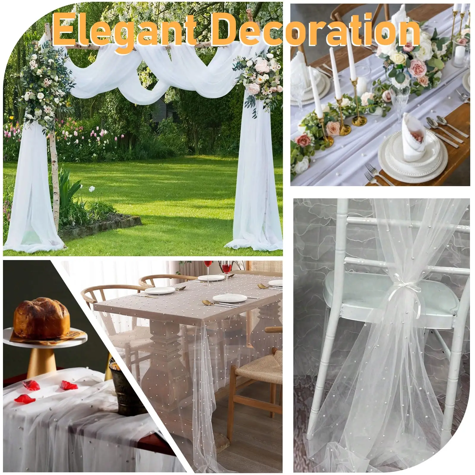 White Pearl Table Cloth Wedding Table Runner Decor Tulle Fabric for Bridal Shower Wedding Arch Veil Lace Dessert Table Cover