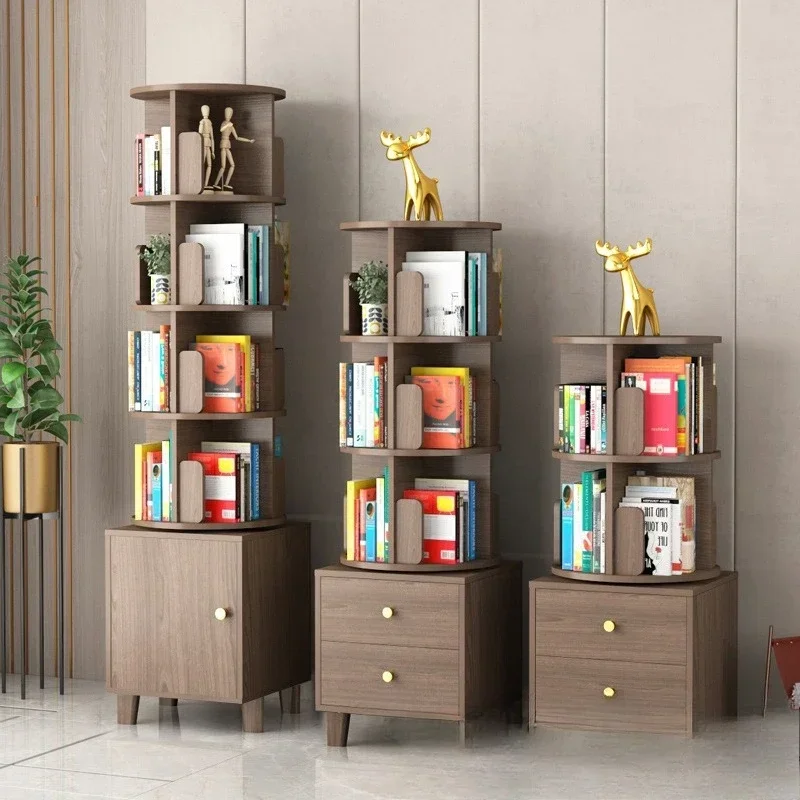 Solid wood floor-to-ceiling simple picture book rack, living room bedside shelf, 360-degree small bookcase drawer