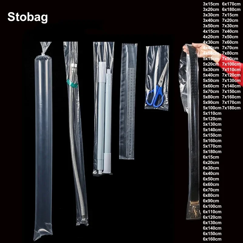 StoBag 100Pcs PE Top Open Bags Long Plastic Transparent Clear Waterproof Moisture-proof Sealed Gift Clothing Dustproof Pouches