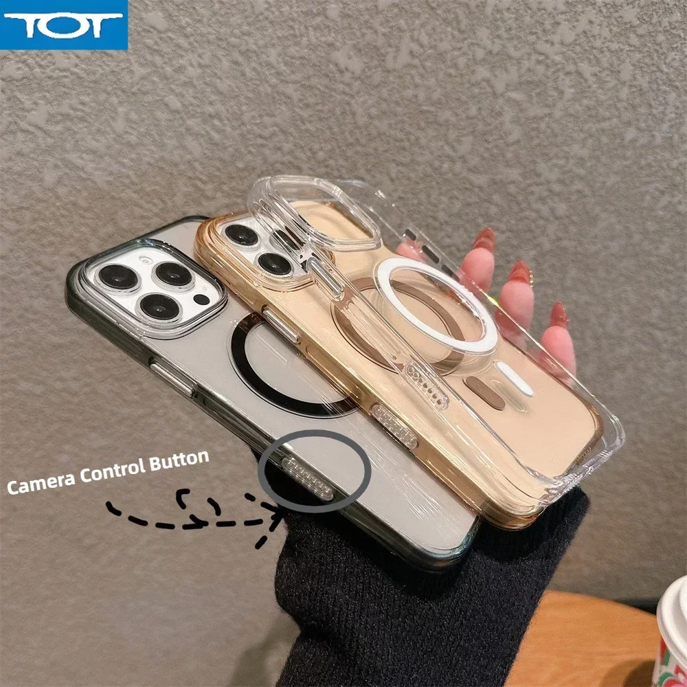 Für iPhone 16 Pro Max Transparente Handyhülle mit Kameraste für Magsafe Slim Clear Schutzhülle Magnetische Handyhülle
