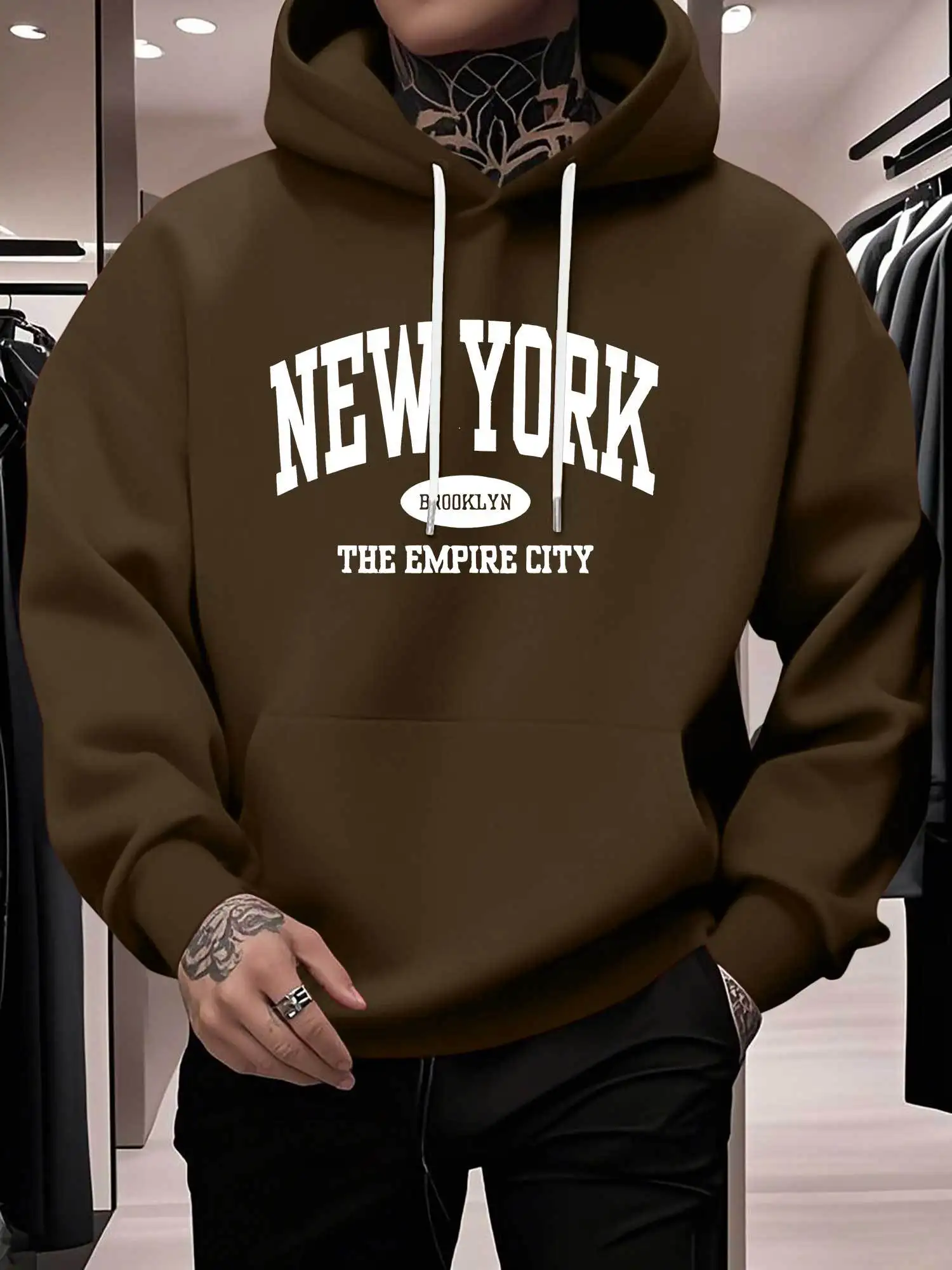 New model: men’s hooded long-sleeve loose-fitting casual printed basic sweatshirt. Perfect for young people in spring, summer, a