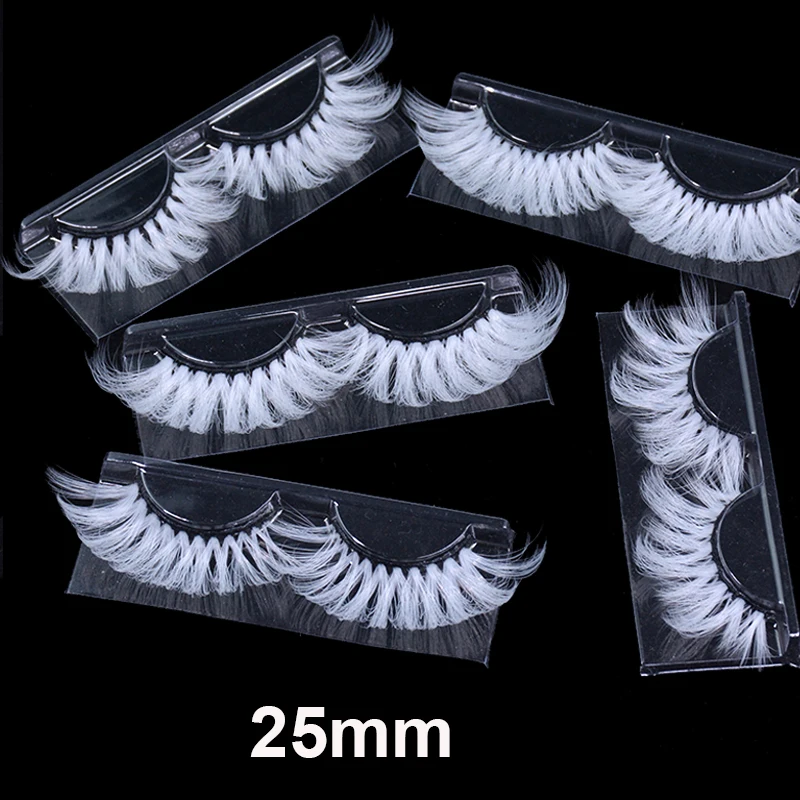 OKAYLASH 25mm Long Cosplay 3D Mink White Eyelashes  27mm Dramatic Colored Fluffy Wispy False Strip Lashes Supplier