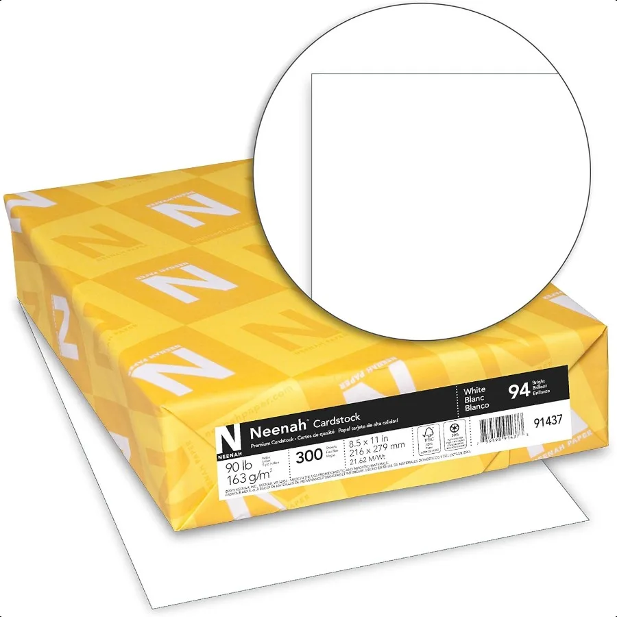 

Index Cardstock 8.5" x 11" 90 lb 163 gsm White Lightweight 94 Brightness 300 Sheets 91437