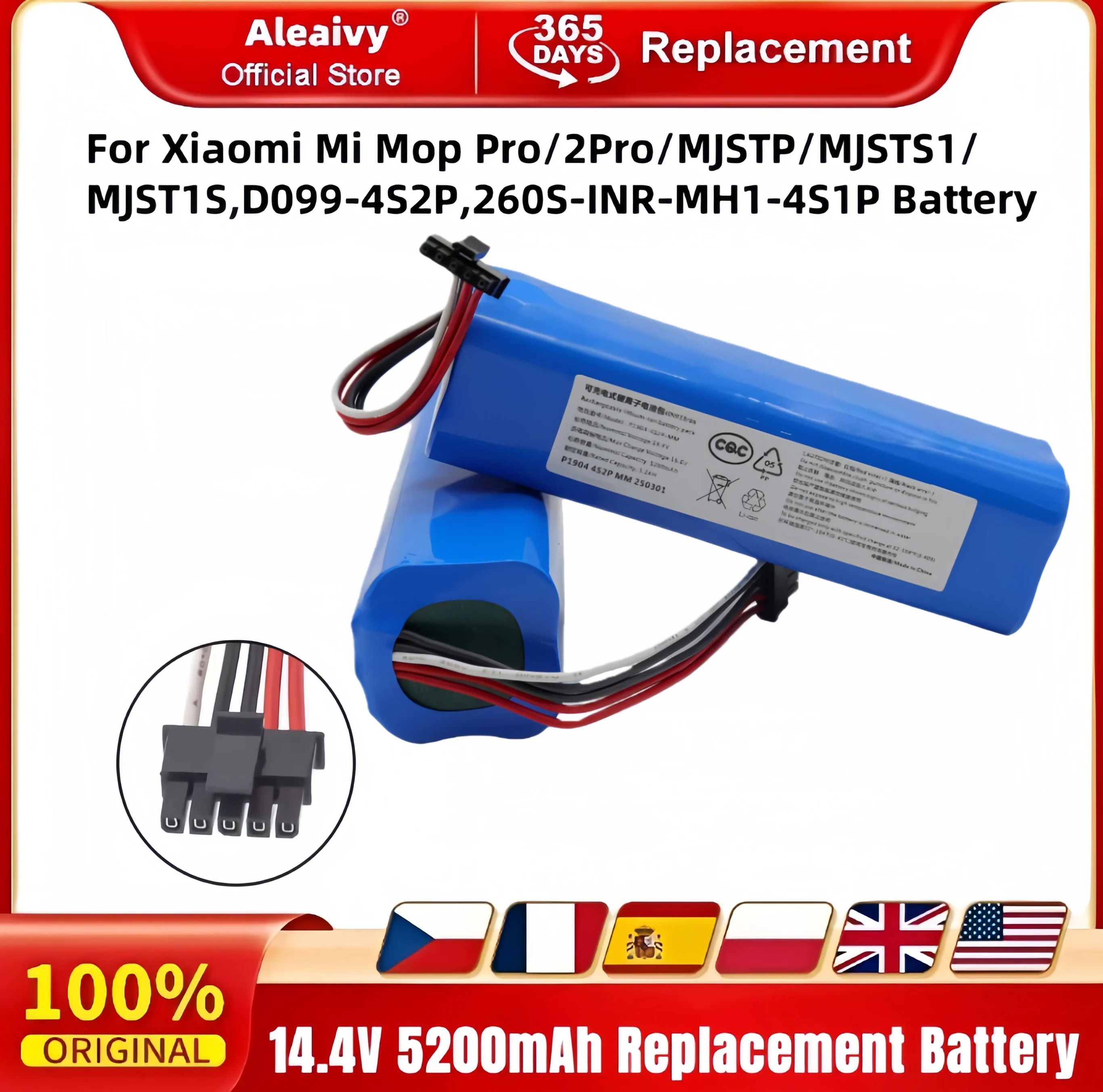 

For Xiaomi Robot Vacuum Mop 2 Pro 4S2P Battery 14.4V 5600mAh Replacement for MJSTS1 C101 MJSTP 74.88W Long Lasting Battery Pack