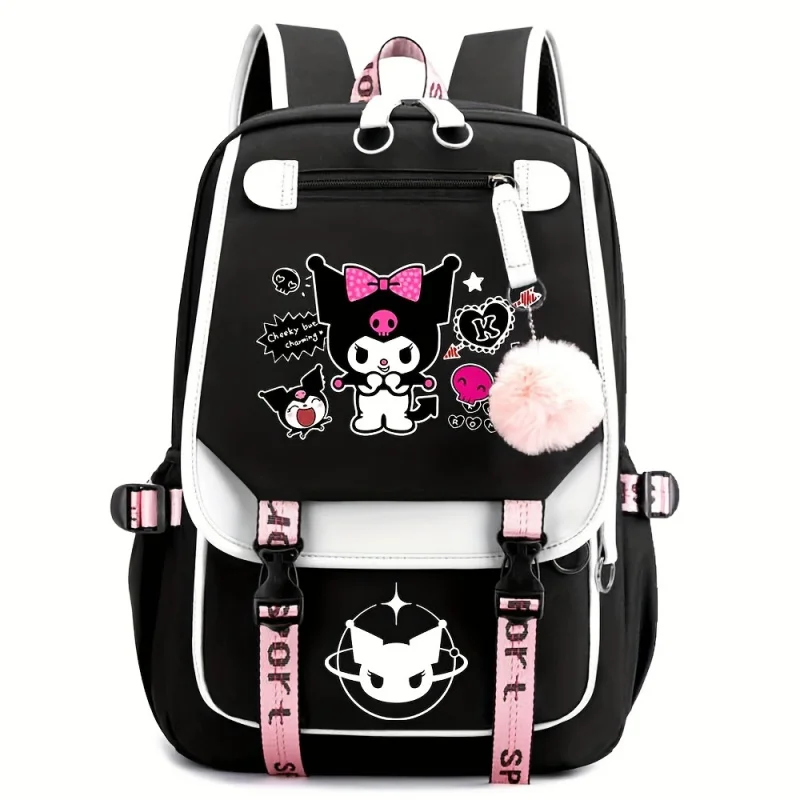 

Рюкзаки Kuromi Sanrio, аниме-рюкзак, милый мультяшный рюкзак для мужчин и женщин, сумка для ноутбука, черный рюкзак на плечо, красный бант, большая кепка