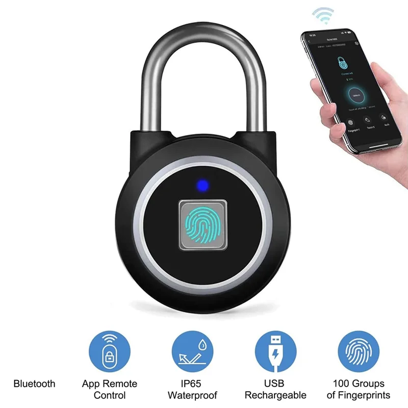

SCLS Fingerprint Padlock, Bluetooth Lock, Mobile APP, Smart Padlock With Keyless Biometric, Water Resistant(Black)