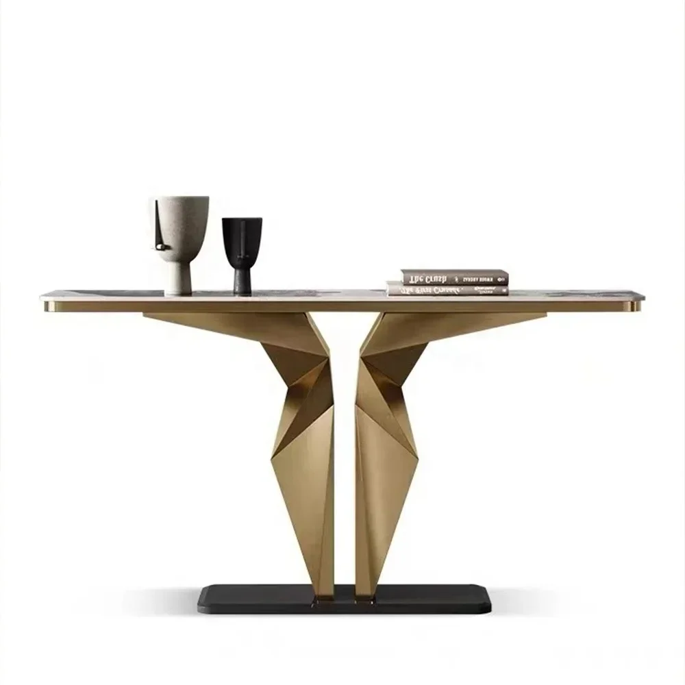 Simple European-style stainless steel cabinet modern light luxury slate table top console table