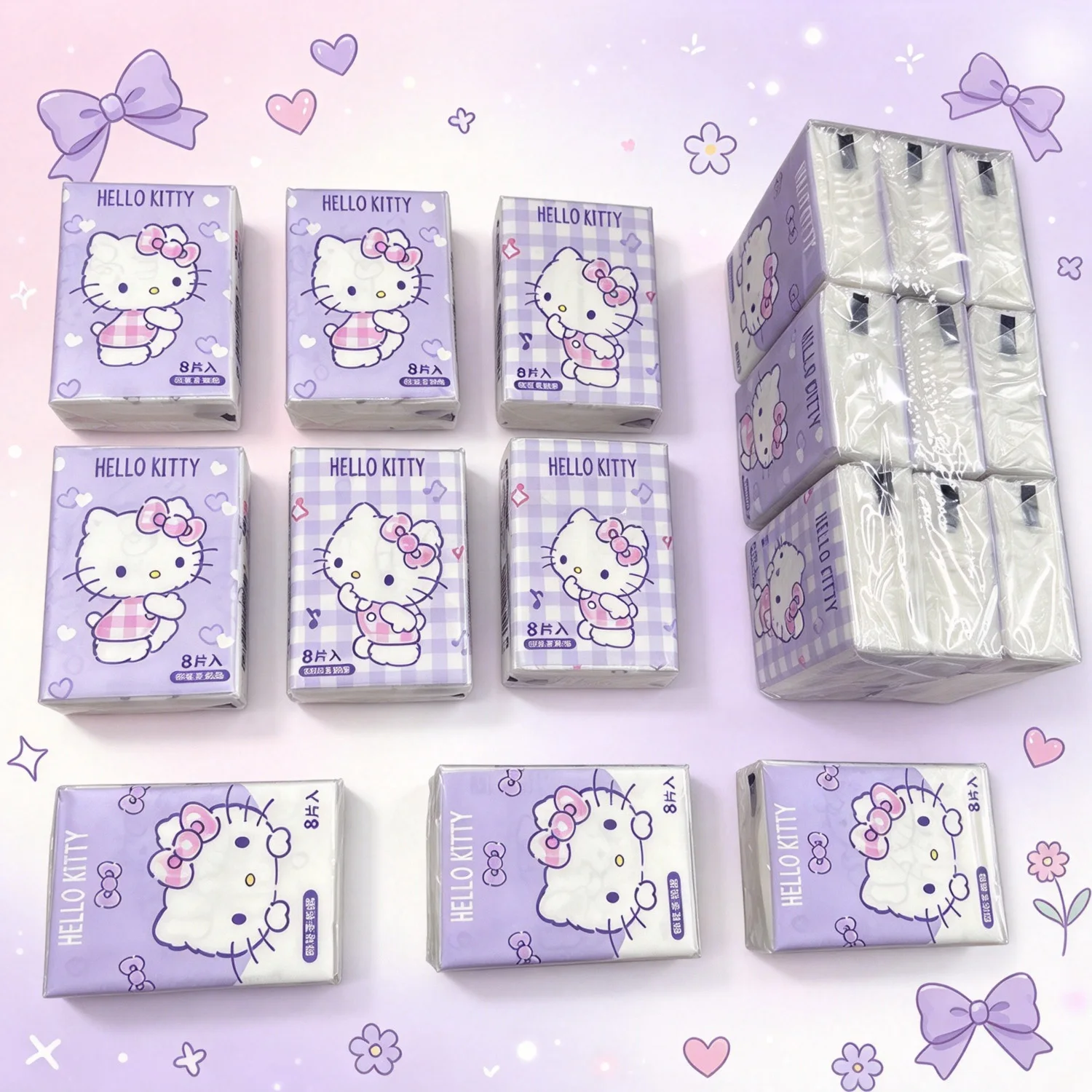 Hello-Kitty-Servietten mit Aufdruck, niedliches Charaktermuster, einzeln verpackt, Papiertücher für unterwegs, zum Essen, für den täglichen Gebrauch, als Geschenk. – Detail 11