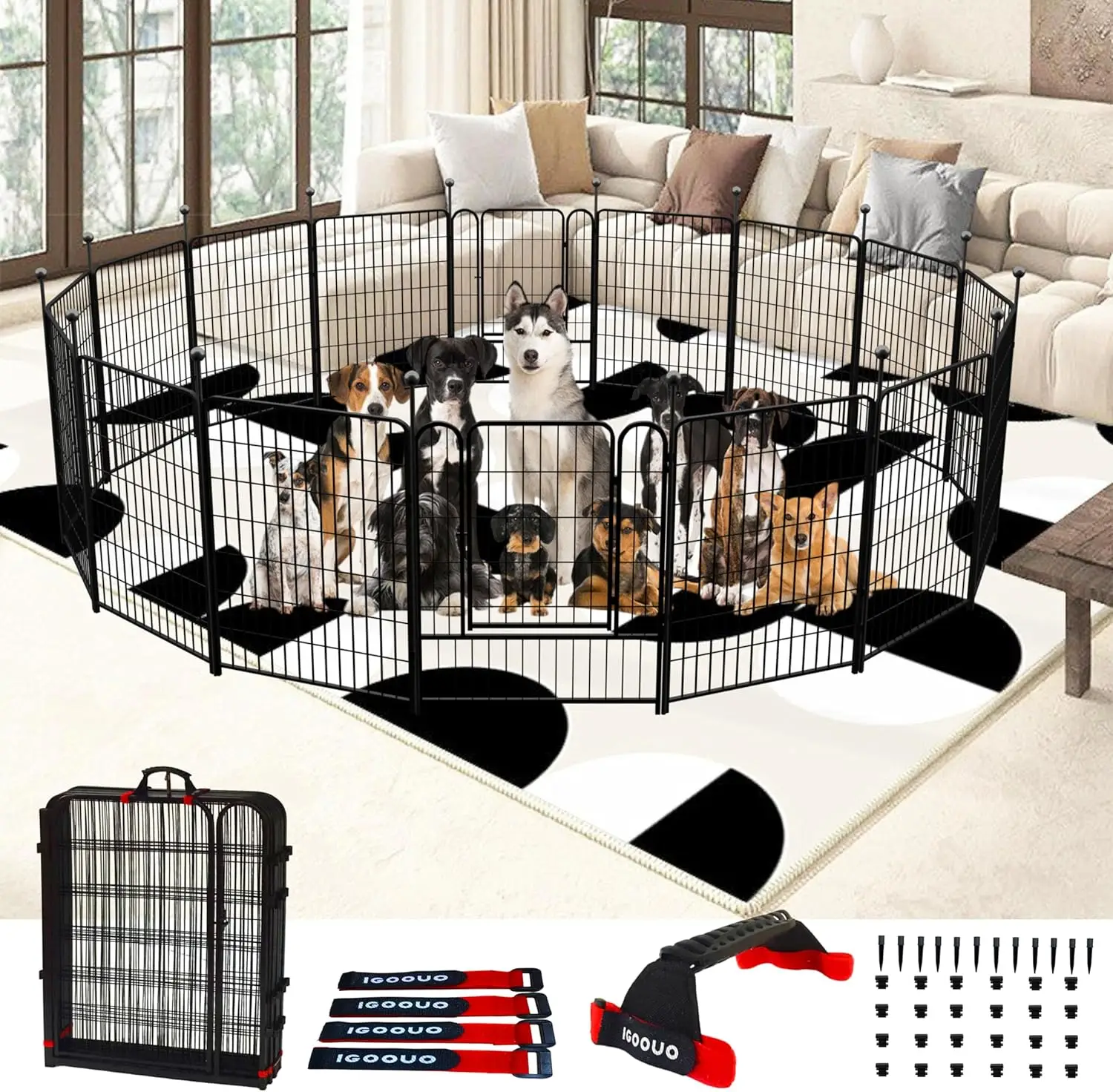 

Высокий (36 дюймов) сверхпрочный вольер для собак с нержавеющими кольями, ограждение 3 фута для средних/крупных собак, для использования на улице и в походах (12 панелей)