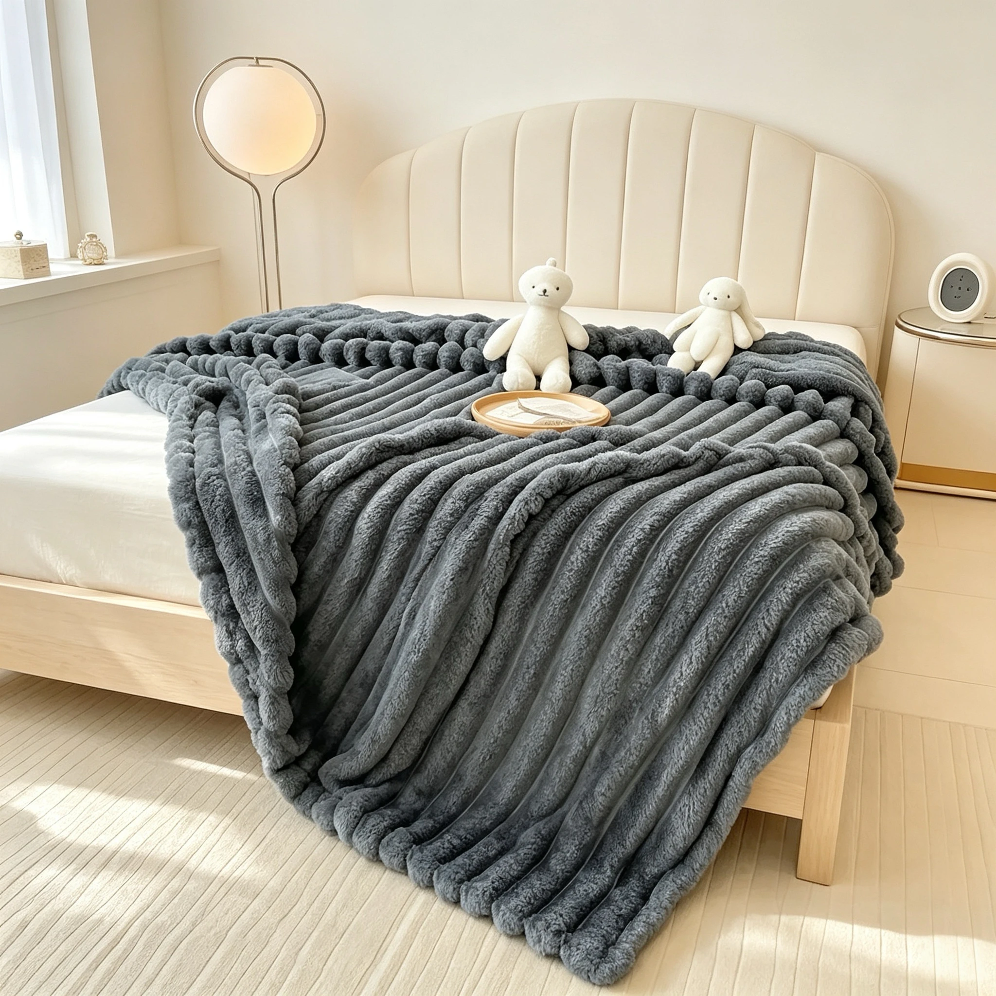 Luxury Cream Faux Rabbit Fur Throw Blanket, Ultra Soft Thick Warm Cozy Blanket for Sofa & Bed, Ideal Seasonal Gift, Kids Bed Blanket with Luxurious Touch