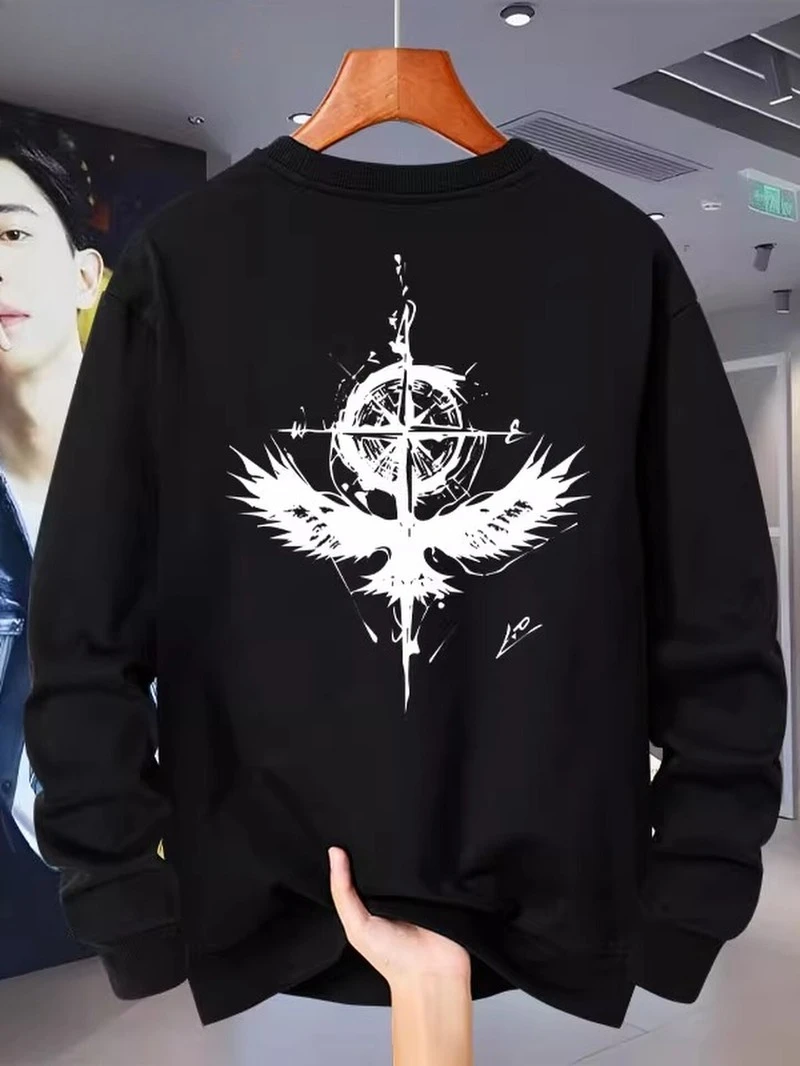 

2025 Wing Compass Pattern Print Autumn and Winter Round-neck Hoodie High-end Luxury Is for Both Men and Women Top Y2k