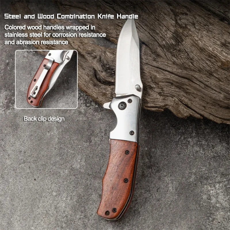 Outdoor Portable Da51 Portable Foldableing Knife Camping Style Mountaineering Portable Multi-Purpose Wooden Handle Tactical Camping Style