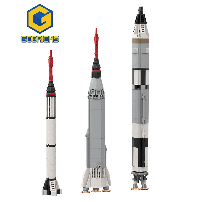 

Gobricks MOC Mercury Gemini Rocket Building Blocks Three-piece Set 1:110 Scale Space Rocket Bricks Collection Model Toy For Gift