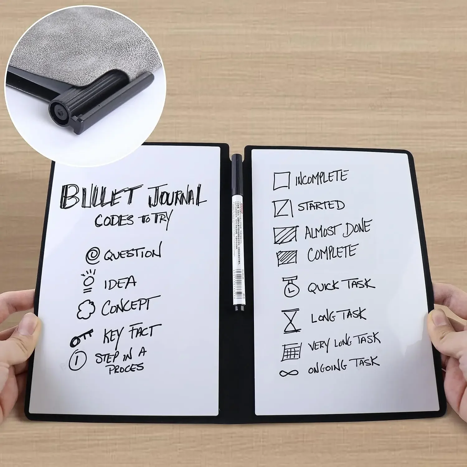 A5 Reusable Whiteboard Notebook Weekly Planner Portable  Stylish Office Notebooks Leather Memo Whiteboard with Pen Erasing Clot