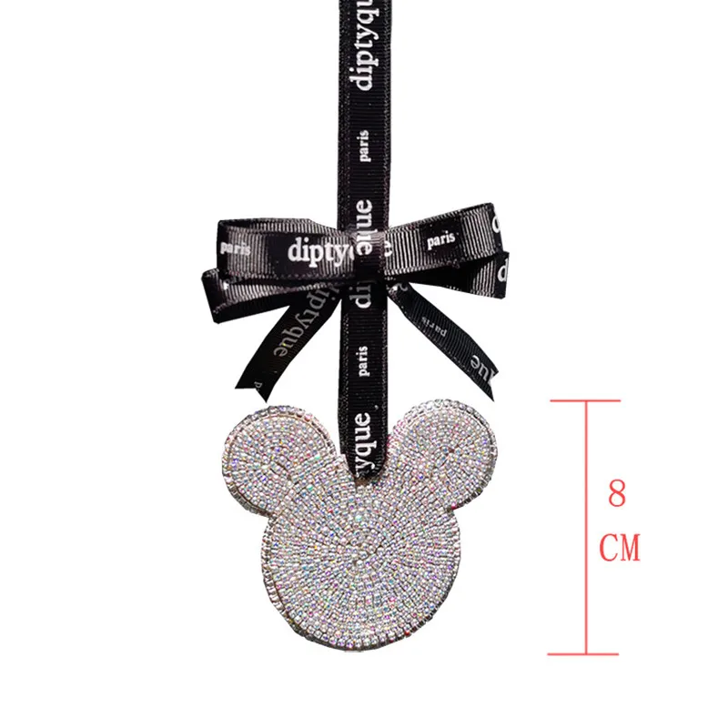 الماس حجر الراين الكرتون ميكي رئيس سيارة الحلي الكريستال سيارة مرآة معلقة الديكور جرس مزدوج قلادة النساء