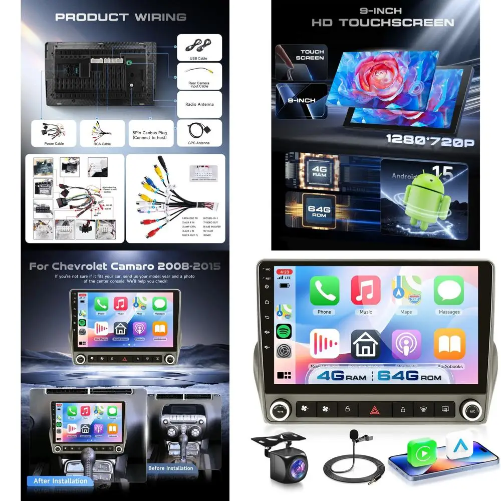 4G+64G for Chevrolet Camaro 2008-2015 Car Radio with Wireless Carplay/Android Auto, 9 Inch 1280 * 720 Android 15 Touch Screen Ca