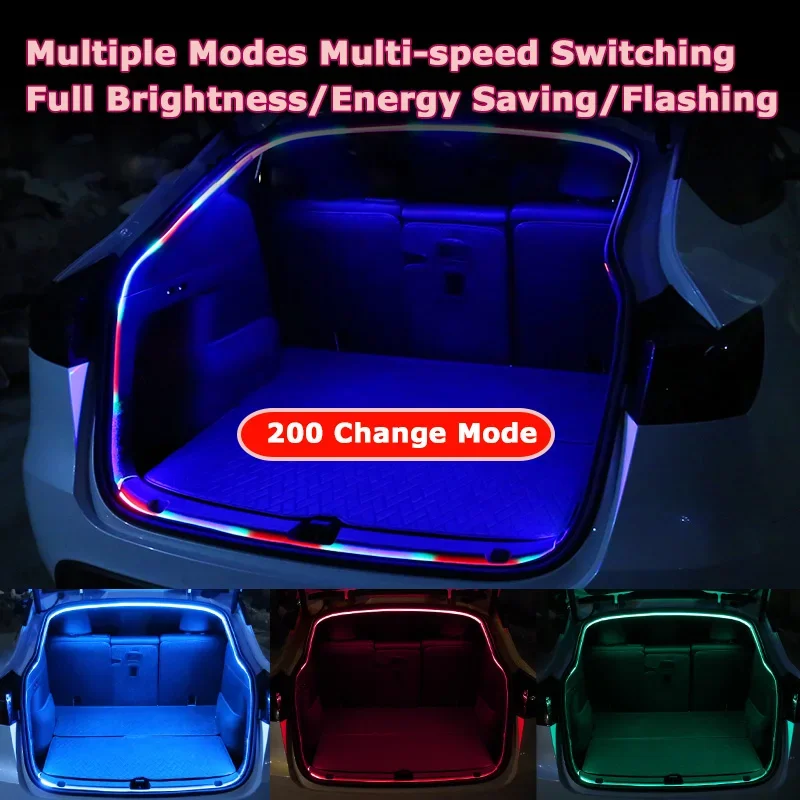 For Tesla Model Y Car Front Rear Trunk Surround Lighting Strip APP Control RGB Flow Light Waterproof Flexible Trunk Lamp