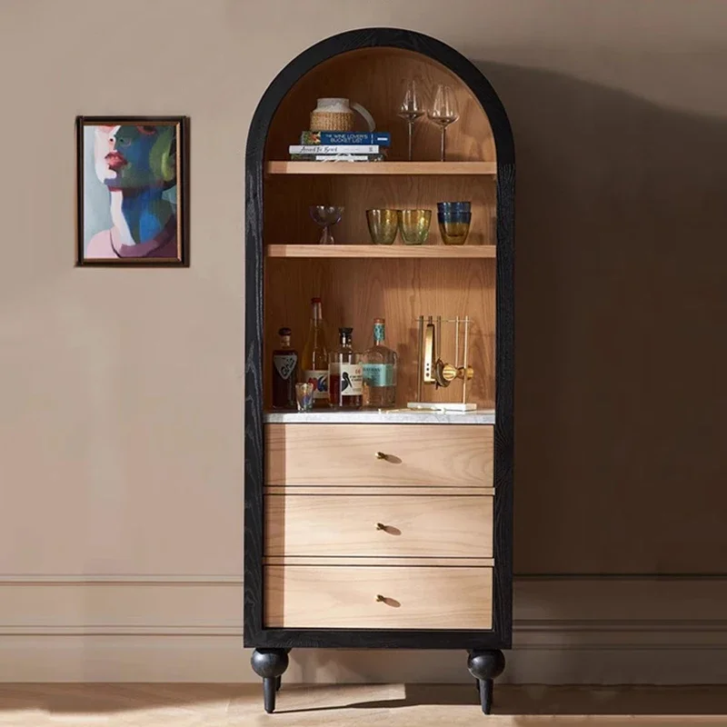 

A Nordic Modern Solid Wood Bookcase Light Luxury Arch Wine Cabinet Living Room Retro Open Display Cabinet Locker