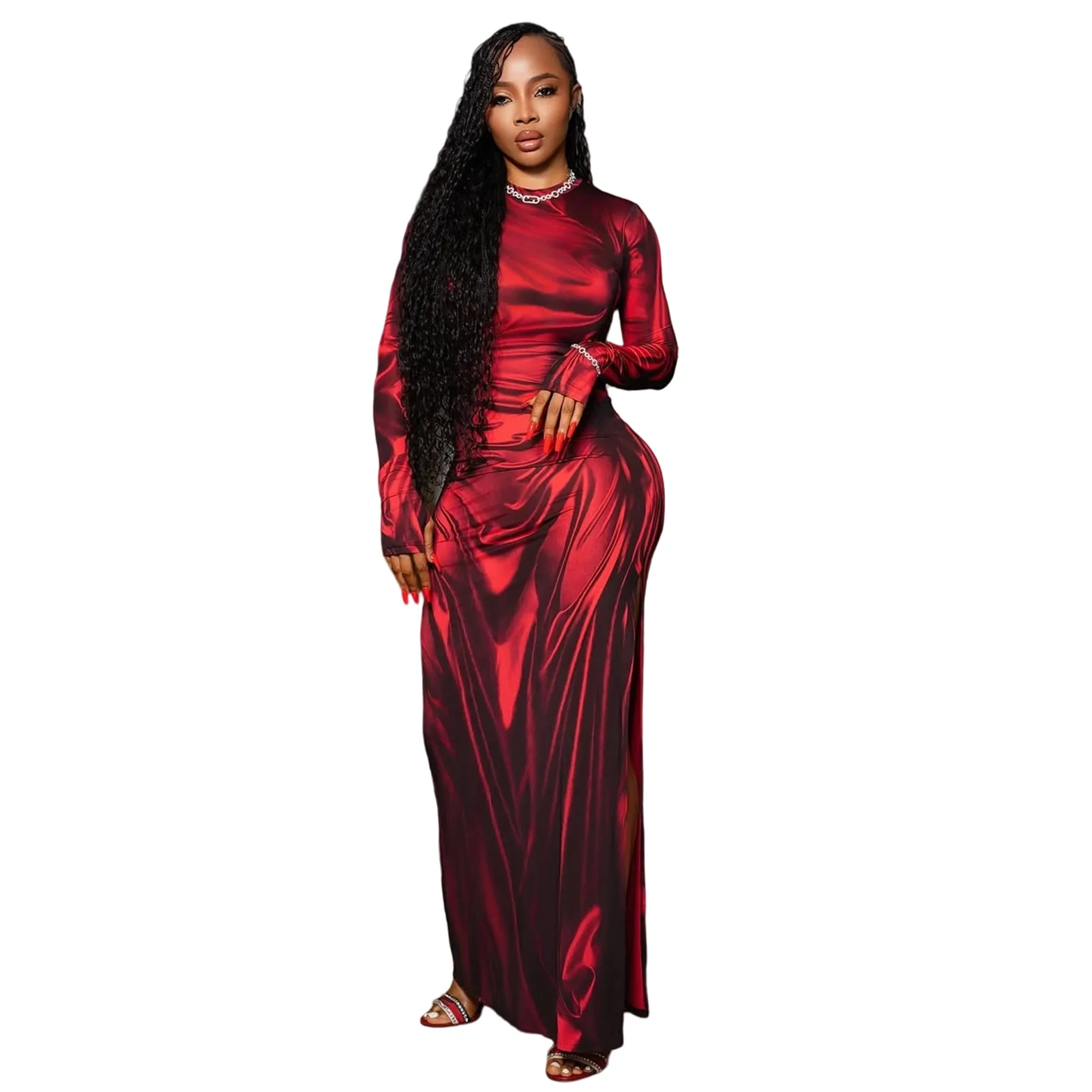 

Autumn Fashion Women Long Sleeve O-neck Polyester Long Maxi Dress Dashiki African Dresses for Women Outfits Africa Clothing