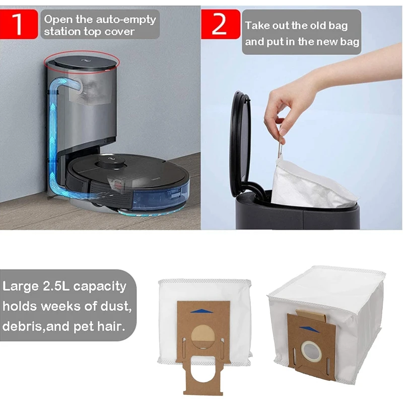 أكياس غبار فراغية لـ Ecovacs Deebot ، محطة فارغة تلقائية ، سلسلة OZMO T8 AIVI DX93 dddx96 T8 Max و T8 ، 12 عبوة