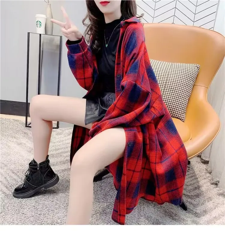 Spring Autumn Thick Plaid Shirts New Women Blouses Tops Long Sleeve Female Casual Print Shirts Loose Cotton Checked Lady Outwear