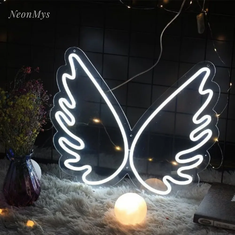 Enseigne au néon LED Ailes personnalisées pour filles, décoration de zone photo, mur au néon, cadeau personnalisé, fête d'anniversaire, mariage