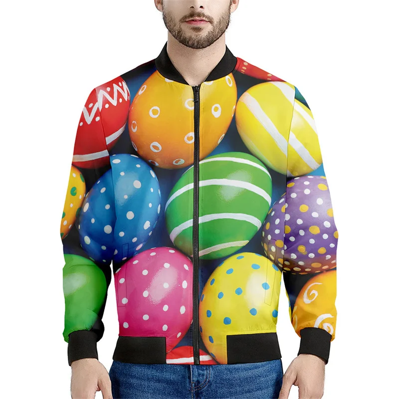 Bohemian Easter Eggs Rits Jack Voor Heren Dames 3d Bedrukte Jas Street Casual Jasjes Met Rits En Lange Mouw Bomber Sweatshirt