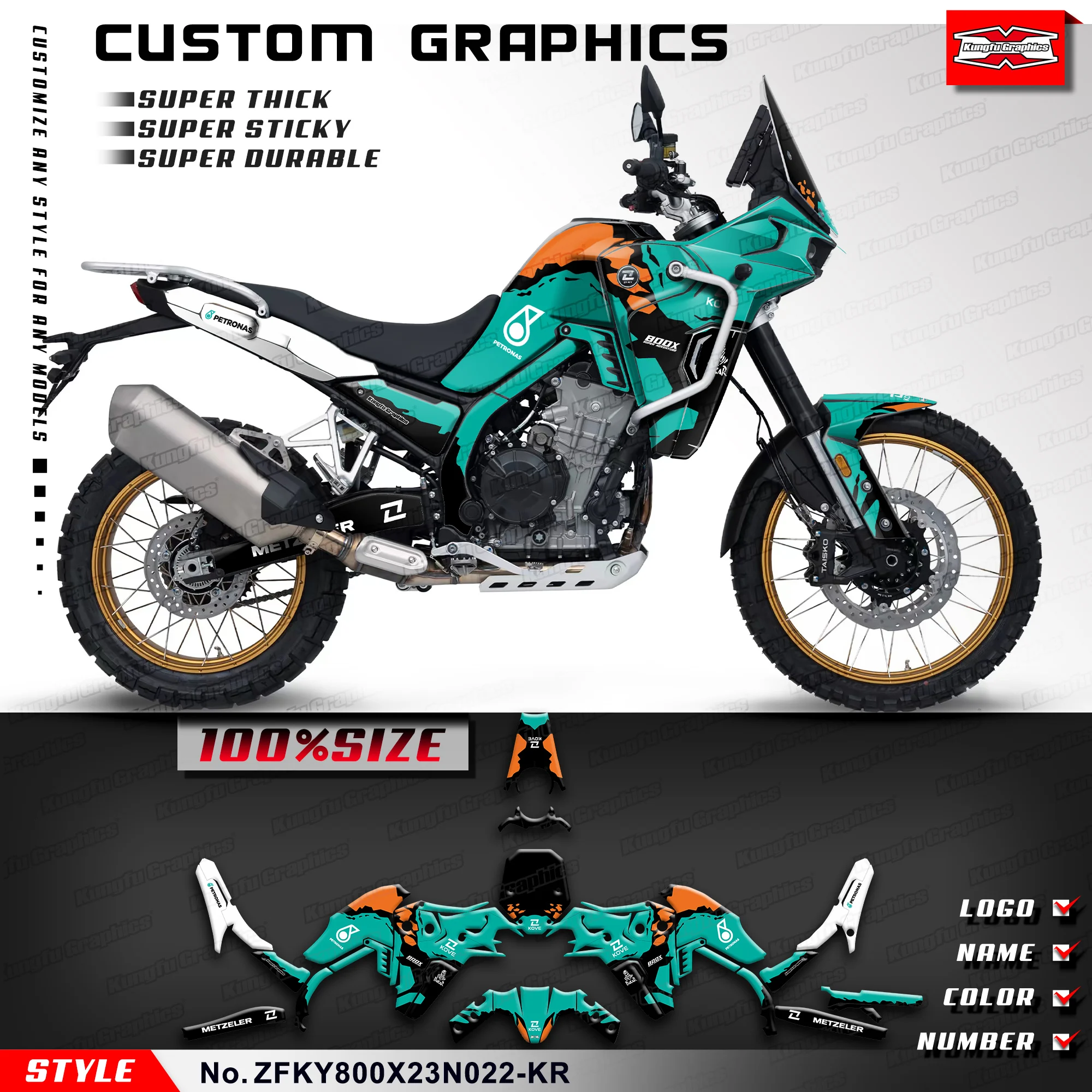 

KUNGFU GRAPHICS Stickers Complete Adhesive Decals for KOVE 800X PRO Travel / Touring Edition, ZFKY800X23N022-KR