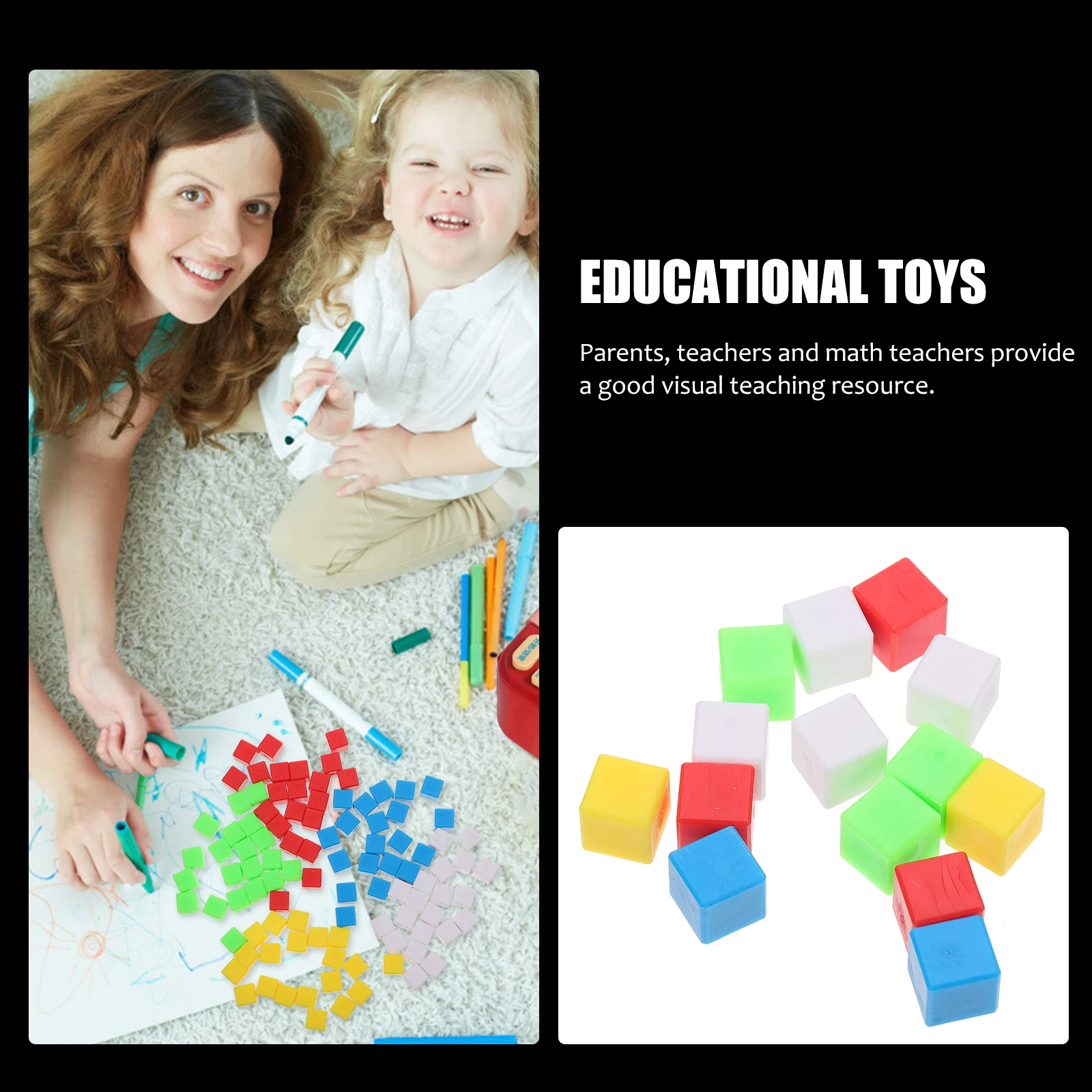 

200 Pcs Mathematical Geometry Teaching Aids Plastic Square Blocks Building Sensory Toys for Kids Educational Puzzle Craft Cubes