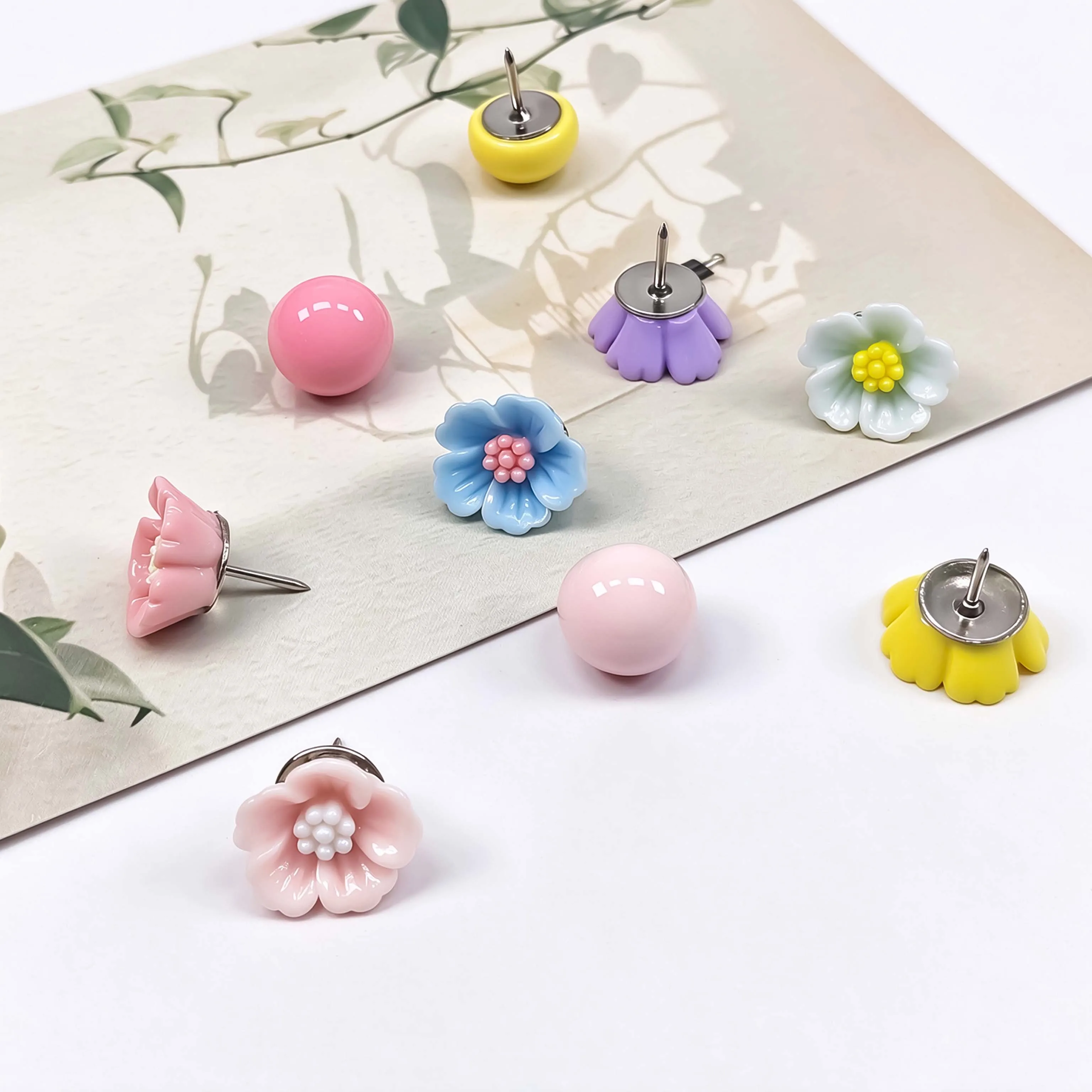 Macaron Color Flower & Rainbow Bean Push Pins, Decorative Thumbtacks for Cork Board, Photo Wall, Bulletin Board Stationery