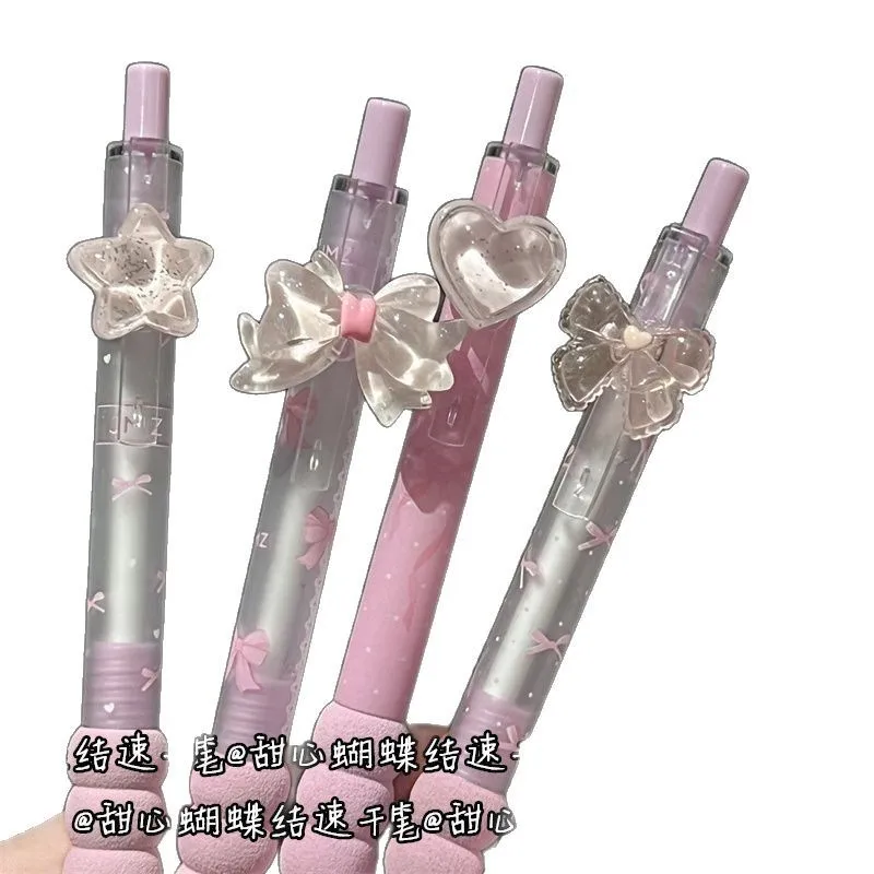 4 قطعة لطيف Bowknot القلب هلام أقلام التجفيف السريع الكتابة السلس 0.5 مللي متر أقلام الحبر القلم الجمالية مكتب مدرسة لوازم مكتبية