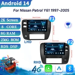 For Nissan Patrol Y61 1997-2005 Car Radio Multimedia Navigation GPS Android 14 WIFI Wireless CarPlay Screen Touch Stereo Console