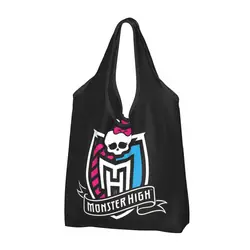 Monsters High Logo Groceries Shopping Tote Bags Women Kawaii Dolls Shopper Shoulder Bag Big Capacity Handbags