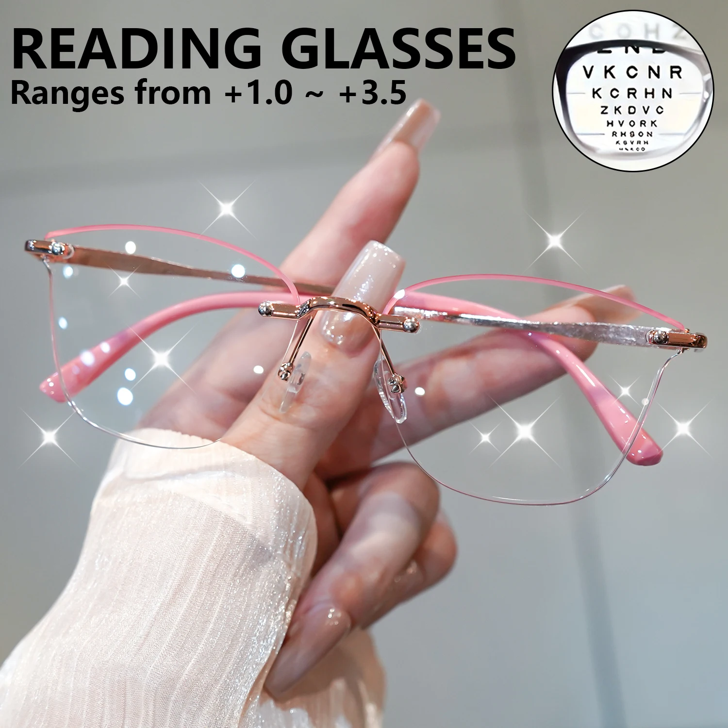 Fashionable Rimless Reading Glasses with Computer Reader